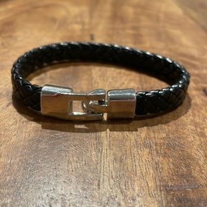 Black Mens Women Leather Braided Bracelet Bangle Wristband Stainless Steel Clasp